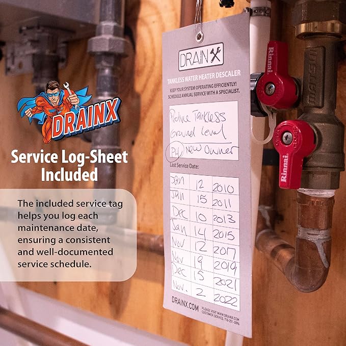 DrainX Tankless Water Heater Flushing Kit with Pump, Hoses, Descaling Powder and Measuring Bucket, All in One Complete Maintenance Solution