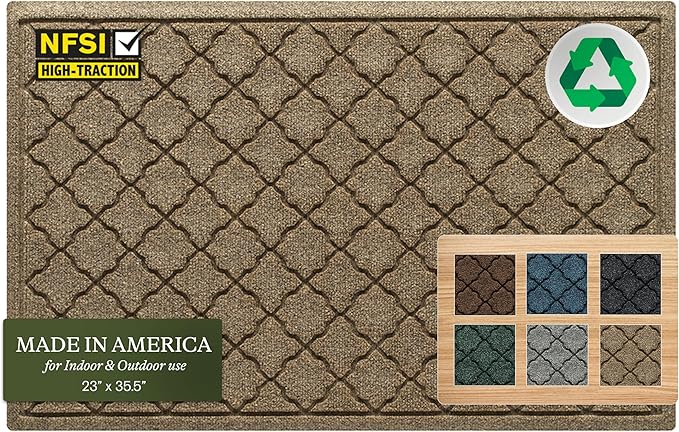 WaterHog Heavy Duty Doorway Mat, 2' x 3', Made in USA, Durable & Skid-Resistant Entryway Mat, Water-Trapping, Indoor/Outdoor Decorative Floor Covering, Cordova Collection, Khaki/Camel