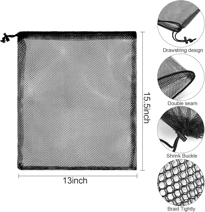 13"X15.5" 6Pcs Mesh Laundry Drawstring Bag Nylon Drawstring Gym Bag with Cord Lock Closure