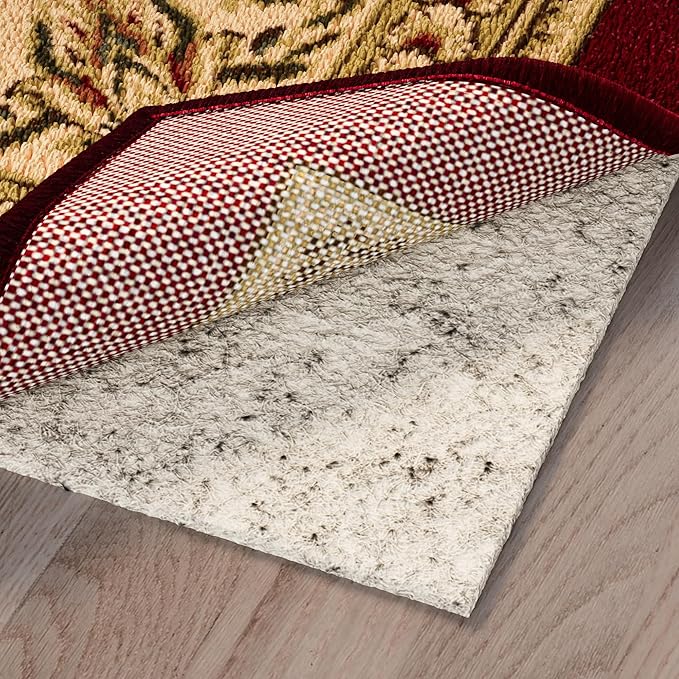 Ottomanson 5' x 7'8" Non-Slip Rug Pad Gripper 1/12 Inch Ultra Thin Dual Surface Felt + Rubber Gripper - Safe for All Floors, Cream