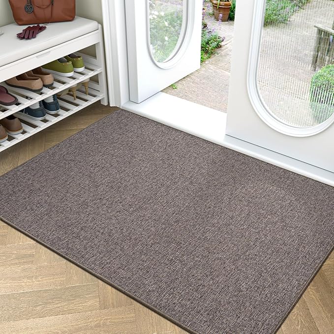 LUMI Large Indoor Door Mat, 36"x56" Non Slip Rubber Backing Entrance, Easy Clean Low Profile Ultra Thin Entryway for Inside House, Brown
