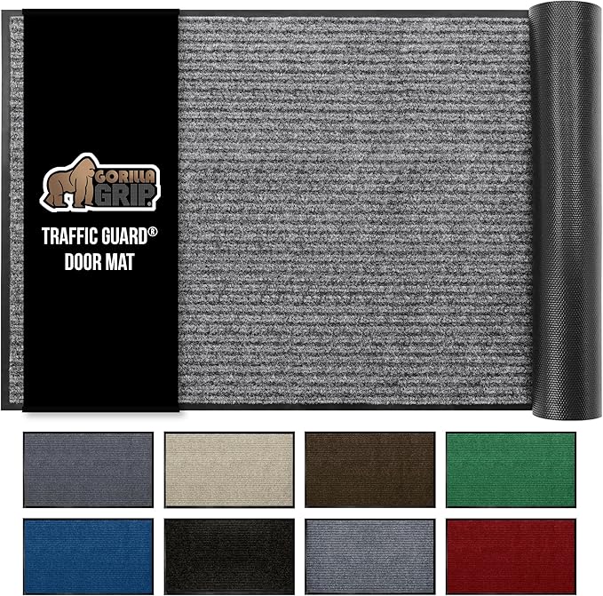 GORILLA GRIP Traffic Guard Door Mat, 70x24, Heavy Duty Welcome Mats, Commercial Office Space Doormat, Waterproof, Fade Resistant, Strong Rubber Backing, Low Profile, Shoe and Boot Scraper, Gray