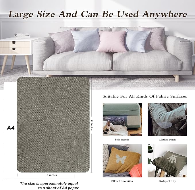 Fine Linen Repair Patches, Self-Adhesive Linen Fabric Patches, 8X11 inch 2 PCS, Multi Color, Can be Used for Linen Sofa Repair and Linen Clothes Repair(8" x 11"-2PCS,Cream-Gray)