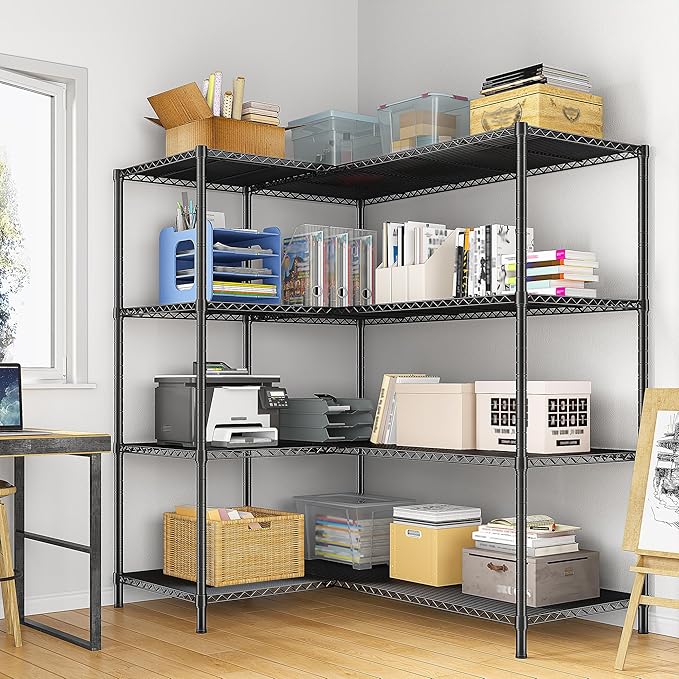 52.36''W Storage Shelves Metal Shelving Unit Load 1120LBS 4 Tier Wire Shelving for Storage Rack Adjustable Garage Shelving Heavy Duty for Pantry Kitchen Garage,52.36Wx13.78Dx59H