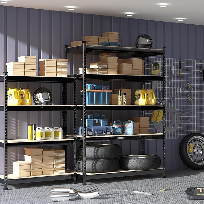 PrimeZone 3 Pack Heavy Duty Adjustable 5 Tier Garage Storage Shelves - 47" W x 18" D x 71" H, Metal Utility Rack Shelf Unit for Warehouse, Pantry, Closet, Kitchen, Black