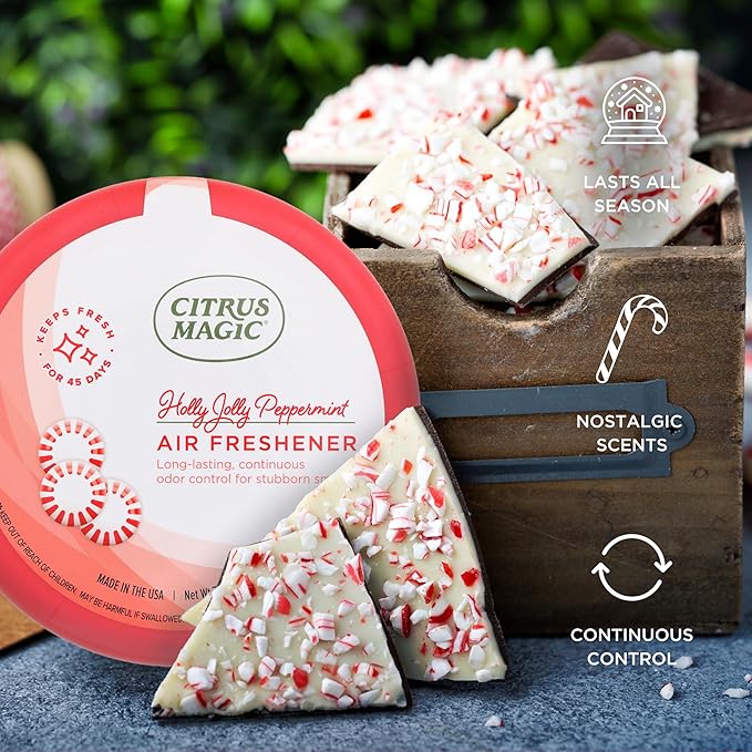 Citrus Magic Holiday Odor Absorbing Solid Air Freshener, Holly Jolly Peppermint, 7-Ounce, Pack of 3