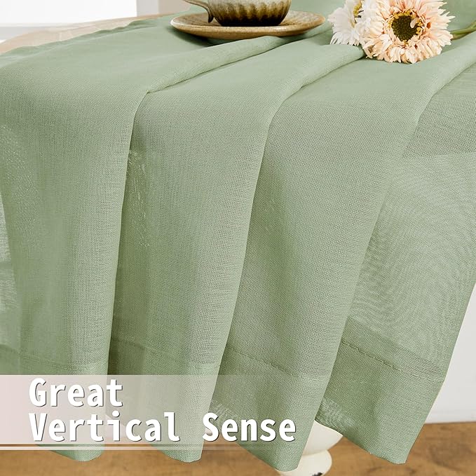 Tollpiz Small Sheer Door Curtain Closet Linen Textured Curtain Sheers Doorway Light Filtering Voile French Door Rod Pocket Curtains Patio Door, 25 x 40 inches Long, Sage Green, Set of 1 Panel