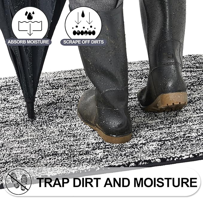 REFETONE Indoor Doormat, Front Door Mat 32"x48" Absorbent Rubber Backing Non Slip Back Door Mats, Washable Low-Profile Inside Floor Mat Door Rugs for Entryway, Resist Dirt Mud Mat for Dogs, Black