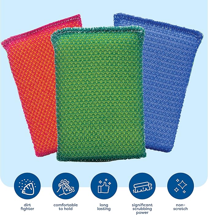 SCRUBIT Multi-Purpose Scouring Pad - Non-Scratch Cleaning Sponges for Pots, Pans, Dishes, Utensils & Non-Stick Cookware - Scrubbing Pads Use for Kitchen, Bathroom - 6 Pack Dish Sponge- (Orange)