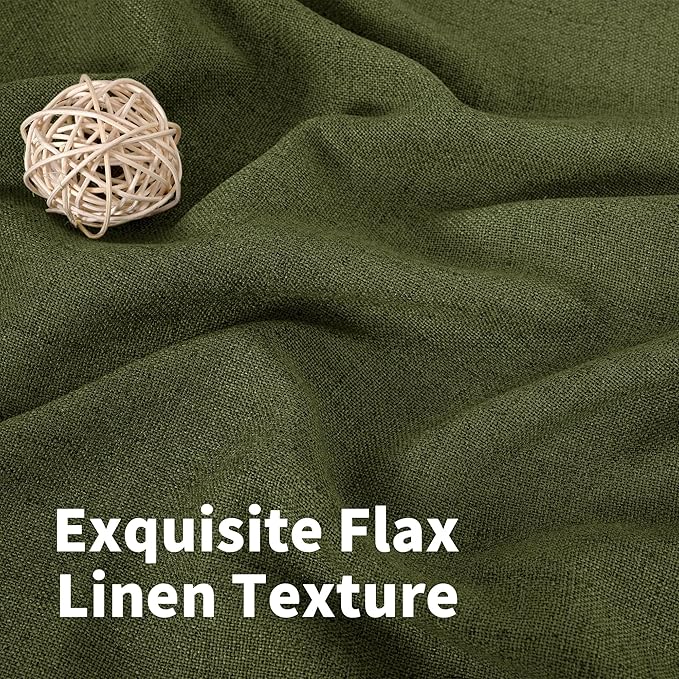 YoungsTex Olive Green Linen Curtains 63 Inch Length for Living Room, Rod Pocket Back Tab Light Filtering Drapes Semi Sheer Window Treatments for Bedroom Farmhouse, 2 Panels, 42 X 63 Inch