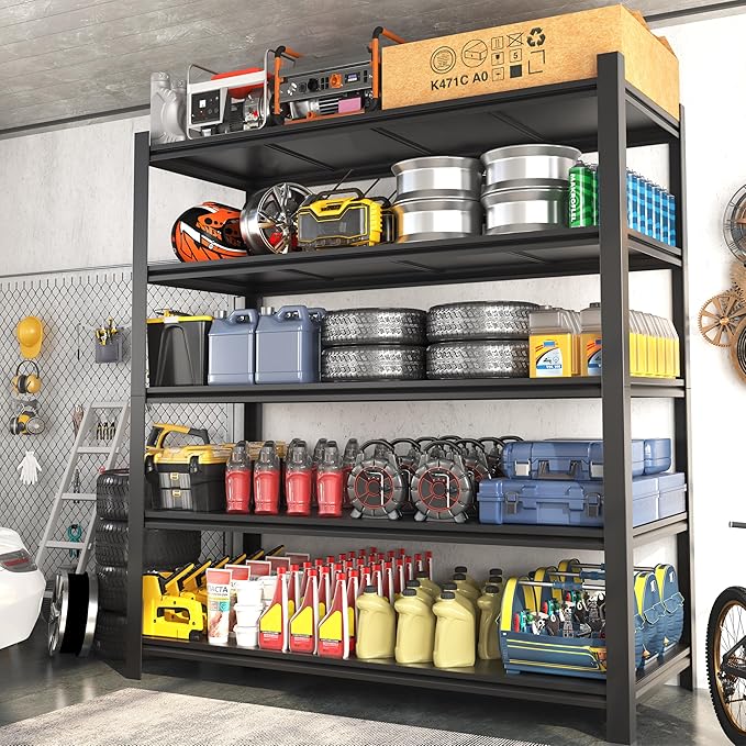 84“H Garage Shelving Heavy Duty Storage Shelves 3000 LBS Adjustable 5 Tier Metal Shelving Uints and Storage for Garage, Warehouse, Commercial, 48" W x 24" D x 84" H, 4 Packs