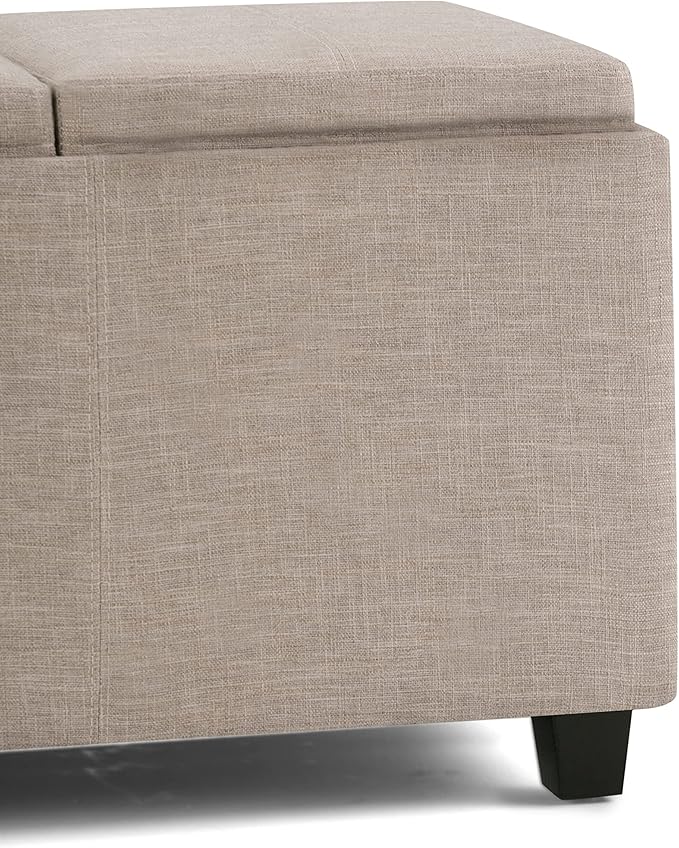 SIMPLIHOME Avalon 42 inch Wide Contemporary Rectangle Storage Ottoman in Natural Linen Look Fabric, Assembled, for the Living Room, Entryway and Family Room