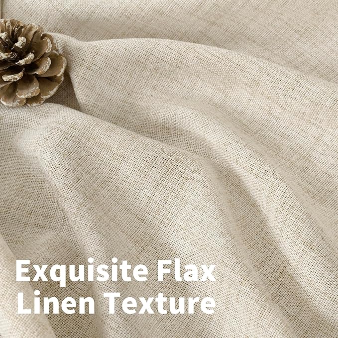 YoungsTex Linen Curtains 48 Inch Length for Kitchen, Semi Sheer Cream Window Drapes with Rod Pocket Back Tab Light Filtering Textured for Living Room Bedroom Bathroom, 2 Panels, 42 X 48 Inch