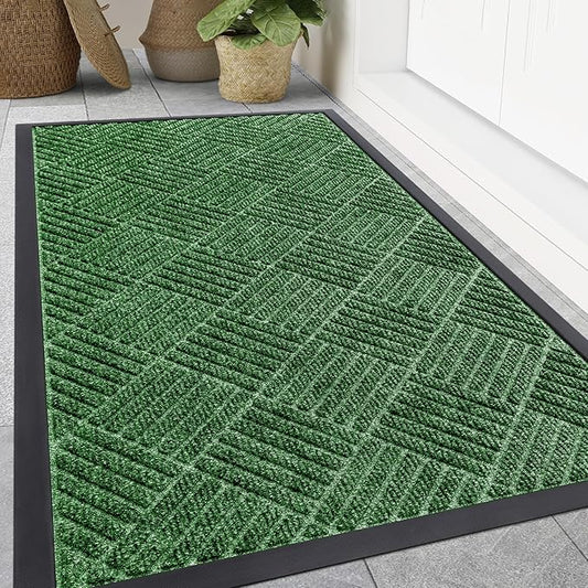Smiry Front Door Mat Outside Entrance, Heavy Duty Outdoor Indoor Natural Rubber Doormat, Non Slip, Trap Dirt and Moisture, Easy Clean, Low Profile Patio Porch Entryway Mat, 47x32, Green