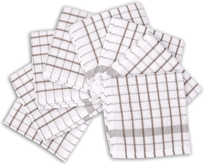AMOUR INFINI Kitchen Dish Cloths Set of 8 - Ultra Soft, Highly Absorbent, Quick-Drying Terry Cotton Dishcloths 12"x12" Inch Wash & Cleaning Cloths for Kitchen & Dishwashing (Beige)