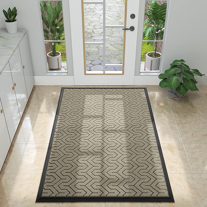 Yimobra Large Door Mat Outside Entrance 47x32, Waterproof Heavy Duty Outdoor Mats for Front Door, Non Slip Rubber Entry Mat for Garage Patio, Easy Clean, Beige