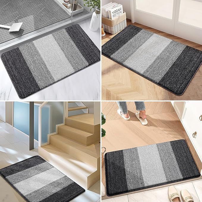 Kitinjoy Indoor Outdoor Door Mat, 47x24 Non-Slip Absorbent Dirt Trapper, Low-Profile Washable Inside Entrance Front Floor Mat, Sturdy Soft Entry Doormats for Entryway, Grey