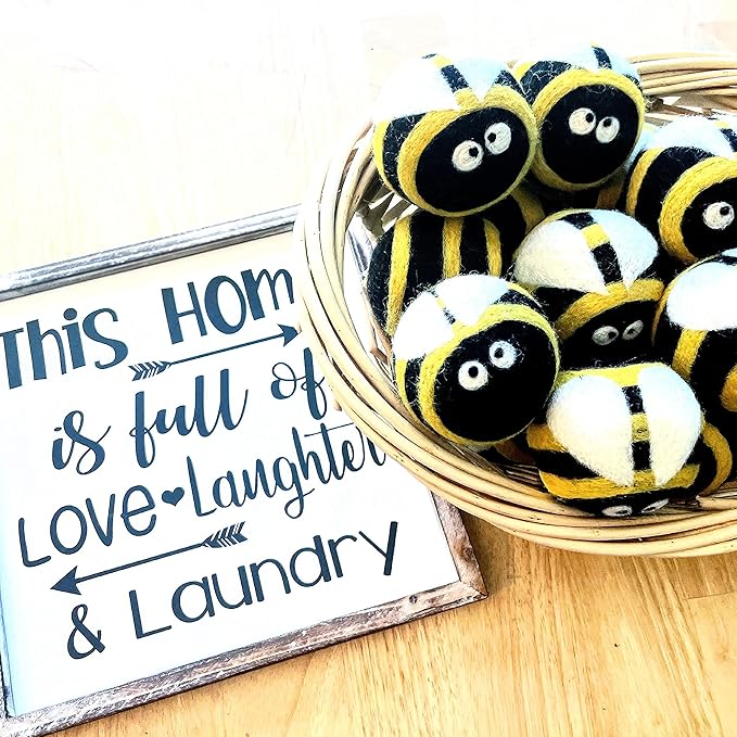 Friendsheep Wool Dryer Balls 6 Pack XL Organic Premium Reusable Cruelty Free Handmade Fair Trade No Lint Fabric Softener Honey Bee Bumblebee - Busy Bees