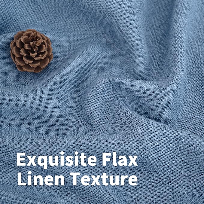 YoungsTex Denim Blue Linen Curtains 63 Inch Length for Bedroom - Light Filtering Semi Sheer Drapes with Back Tab Rod Pocket for Short Window Living Room Office Kitchen, 52 x 63 Inch, 2 Panels