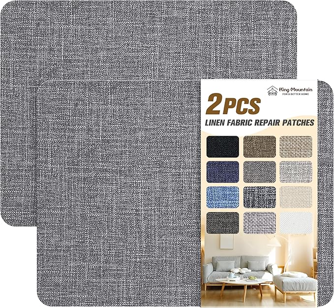 KING MOUNTAIN Fine Linen Repair Patches, 2 PCS, 8" x 11", Dark Grey, Self-Adhesive, Polyester, Rectangular, Linen Patch