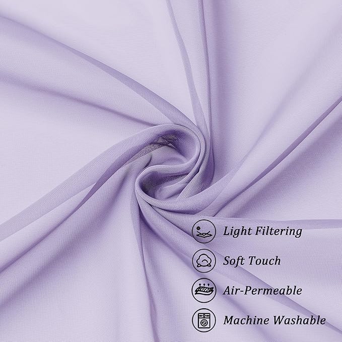 Chyhomenyc Lilac Sheer Curtains 36 inch Length 2 Panels, Light Filtering Voile Rod Pocket Short Window Curtians for Bathroom Living Room Farmhouse Small Windows, 42Wx36L inches