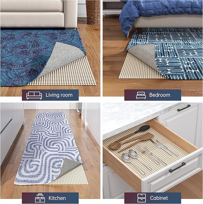 Non-Slip Rug Pad Gripper 2.5x12 Feet, Anti Skid Mat for Under Area Rugs, Keeps Rugs in Position and Safe, Thick Cushioned Carpet Pad for Hardwood Floors Protection