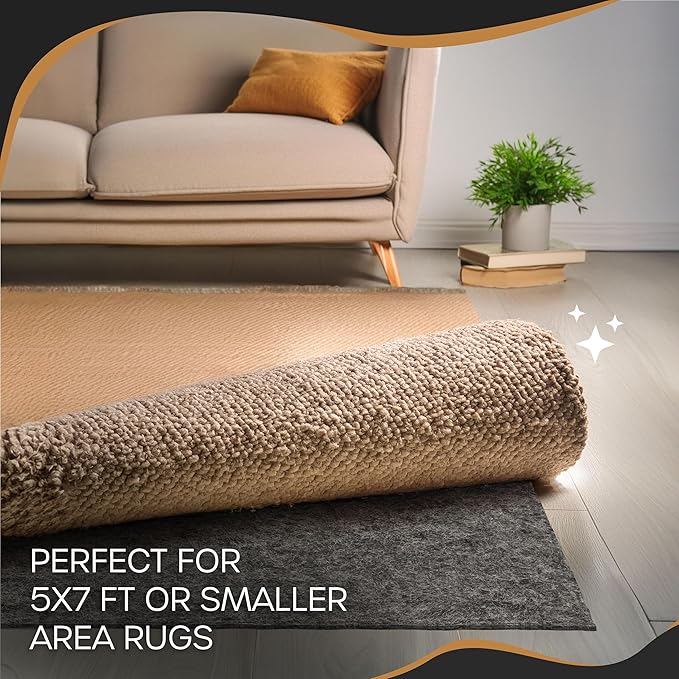Nevlers 5'x7' Felt TPO Non Slip Rug Pad | 1/4" Thick Rug Cushion | Anti Slip Grips for Hardwood Floors
