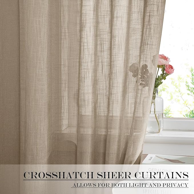NICETOWN Sheer Door Panel Curtain - Semi Voile Linen Weave French Door Decor Privacy Protection Window Curtain for Sliding/Patio (W52 x L72, 1 Tie Backs + 1 Panel, Taupe)