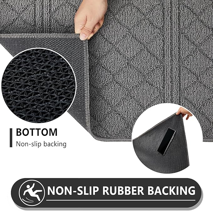 REFETONE Indoor Doormat, Front Back Door Mat 20"x32" Absorbent Rubber Backing Non Slip Door Mats, Low-Profile Resist Dirt Entrance Rugs, Machine Washable Door Rug Inside Floor Mat for Entryway, Grey