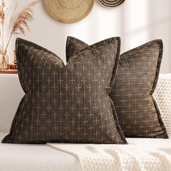 ZWJD Pillow Covers 18x18 Set of 2 Soft Polyester Textured Pillow Covers with Stylish Flange Edge Cozy Farmhouse Throw Pillows for Couch Bed Sofa Living Room