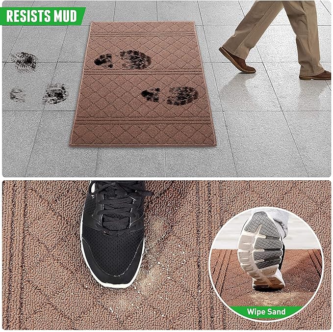 REFETONE Indoor Doormat, Front Back Door Mat 16"x24" Absorbent Rubber Backing Non Slip Door Mats, Low-Profile Resist Dirt Rugs, Machine Washable Door Rug Inside Floor Mat for Entryway, Chocolate