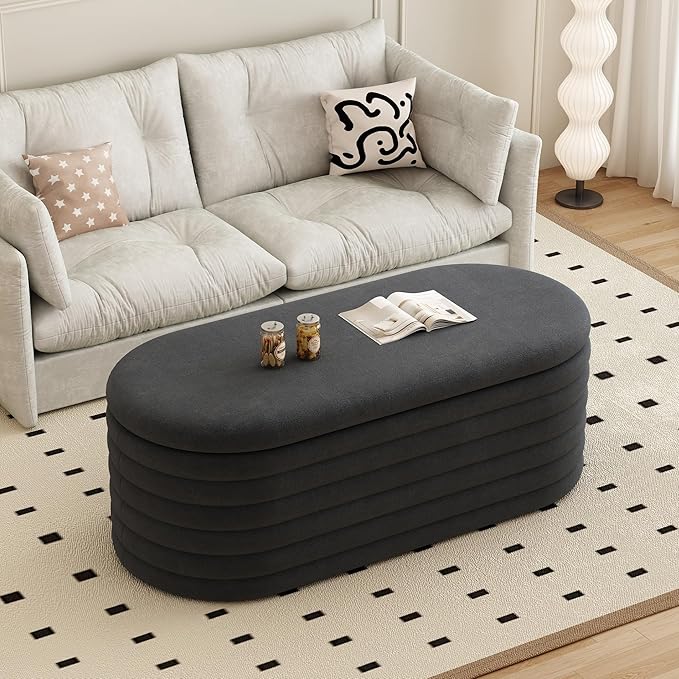 Storage Ottoman Bench, 40" Storage Bench, Upholstered Fabric Storages Benches End of Bed Stool with Safety Hinge, Shoe Storages Benches for Bedroom, Living Room, Entryway, Closet, Black