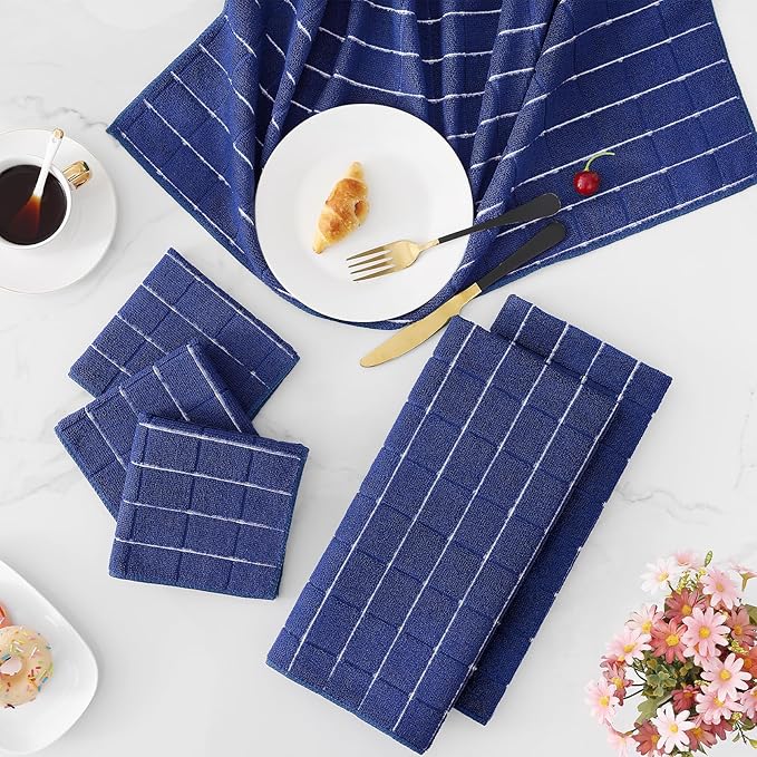 Homaxy Microfiber Kitchen Towels and Dishcloths Set, 12 Pack Soft and Absorbent Dish Hand Towels Bulk, 28 x 16 Inch & 12 x 12 Inch Quick Drying Rags for Washing Dishes, Navy Blue