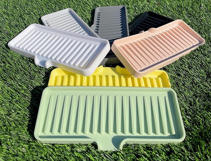 Happitasa Silicone Soap Dish Tray and Sponge Holder with Drain Chute | Bathroom and Kitchen Sink Organizer Caddy (Black, 9"x3.5", 5.6 Ounces)