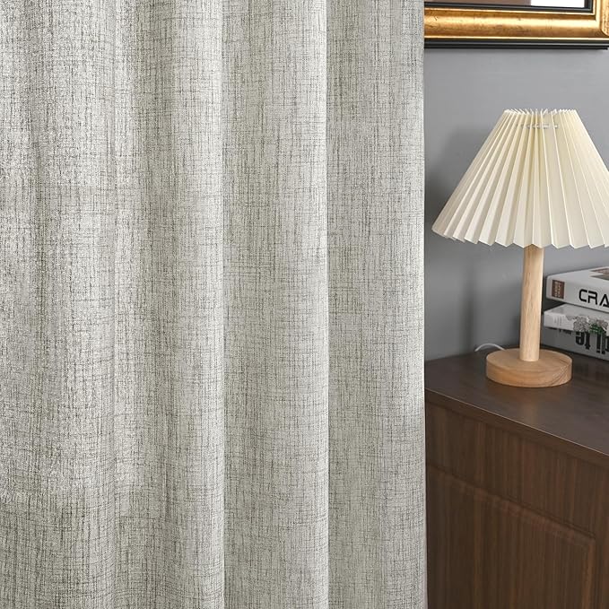 YoungsTex Dark Grey Linen Kitchen Curtains 40 Inches Long for Short Window, Semi Sheer Drapes with Rod Pocket Back Tab Light Filtering Privacy for Cafe Bathroom, 2 Panels, 42 X 40 Inch