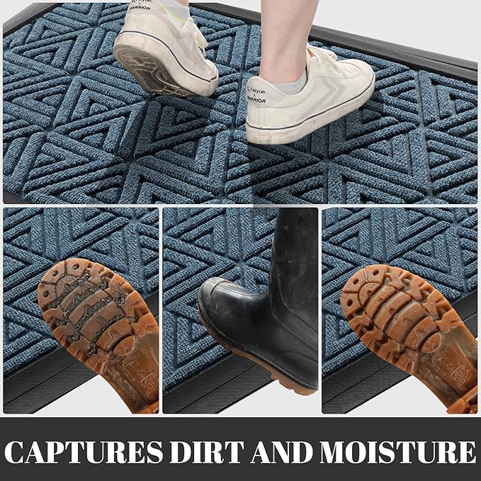 Yimobra Large Door Mat 36x24, All-Weather Waterproof Non-Slip Welcome Matt Outdoor, Heavy Duty Non Slip Doormat for Entryway for Patio and Garage Indoor, Easy Clean, Mix Blue