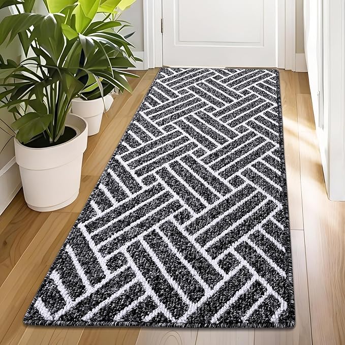 OLANLY Runner Indoor Door Mat, 59x23 Inch, Dirt Resistant and Absorbent, Non-Slip Rubber Backing Floor Mats, Easy Clean Low-Profile Doormat for Entryway, Front Door, and Inside Entrance, Black
