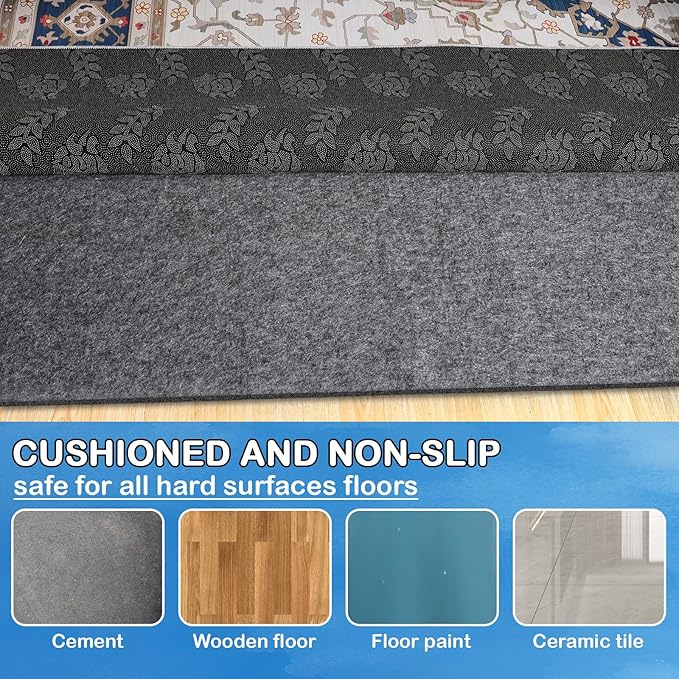 Non-Slip Rug Pads 5X 3 ft, 100% Waterproof Extra Large Area Rugs Non Skid Rug Pad for All Floors and Finishes Durable Hardwood Floor Protective Felt Keeps Rugs in Place, Safe and Secure
