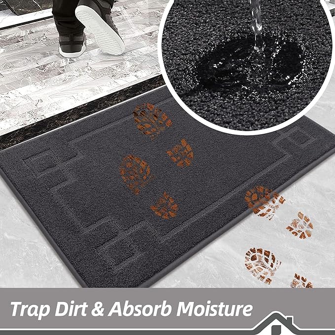 BEQHAUSE Door Mat 24" x 60", Non-Slip Door Mats Indoor Entryway Rugs Washable Low-Profile Absorbent and Stain Resist Floor Mats, Dog Door Mat for Front Back Door, Muddy Wet Shoes & Paws, Dark Grey