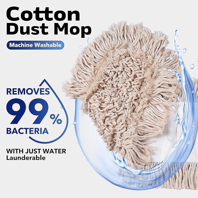 Matthew Cleaning 24'' Cotton Dust Mop Refill Washable Thick Tufted Replacement Heads for Residential & Commercial Use Fit All 24'' Dust Mop Frames, Hardwood, Laminate, Concrete Floors 6 Pack