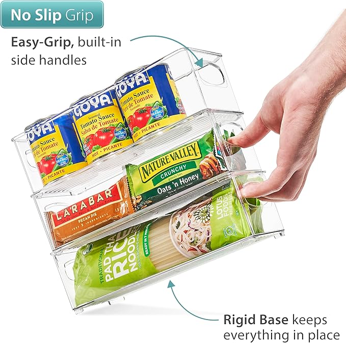 Sorbus Stackable Refrigerator Organizer Bins - Clear Storage Bins for Kitchen Pantry, Freezer & Fridge Organization - Food Organizing Plastic Containers with Handles for Countertops & Drawers (4 Pack)