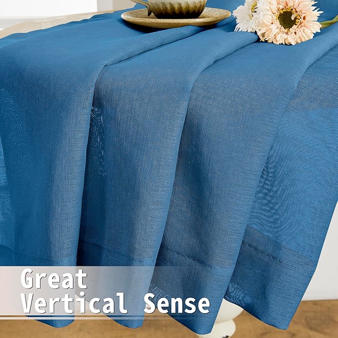 Tollpiz Short Sheer Door Curtains Closet Linen Textured Curtains Sheer Doorway Light Filtering Voile Patio Glass Door Rod Pocket Curtain French Door, 54 x 40 inches Long, Classic Blue, Set of 1 Panel
