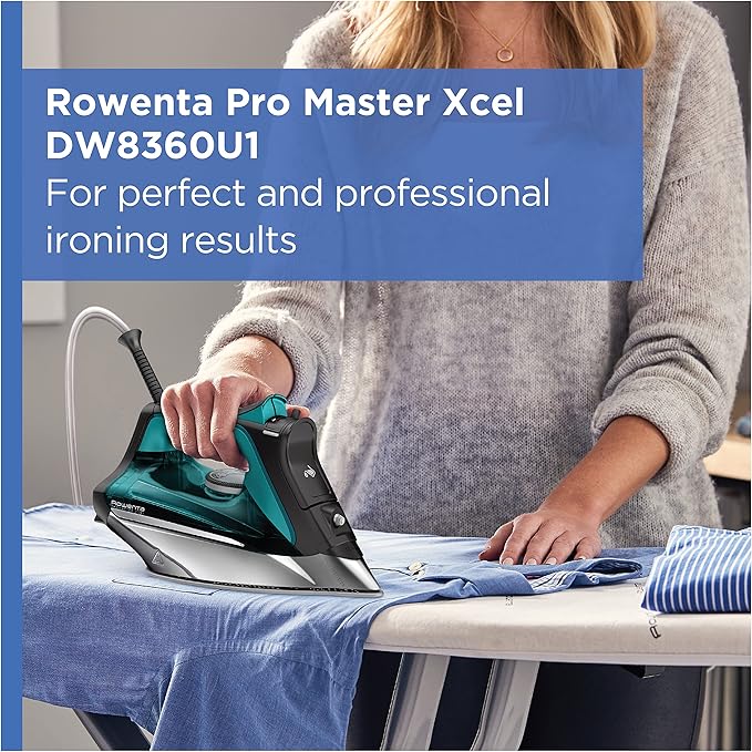 Rowenta Pro Master Stainless Steel Soleplate Steam Iron for Clothes, 210 g/min, 400 Microsteam Holes, Cotton, Wool, Poly, Silk, Linen, Nylon, 1775 Watts Iron Steamer for Clothes, Powerful Steam DW8360