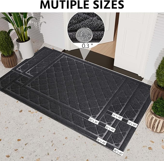 Front Door Mat Indoor Outdoor Entrance, 36" x 60" Heavy Duty All-Season All-Weather Waterproof Doormat Trap Dirt and Moisture Easy Clean Low Profile Patio Porch Entryway Mat