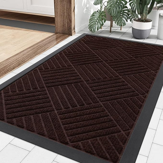 Smiry Front Door Mat Outside Entrance, Heavy Duty Outdoor Indoor Natural Rubber Doormat, Non Slip, Trap Dirt and Moisture, Easy Clean, Low Profile Patio Porch Entryway Mat, 29.5x17, Pure Brown