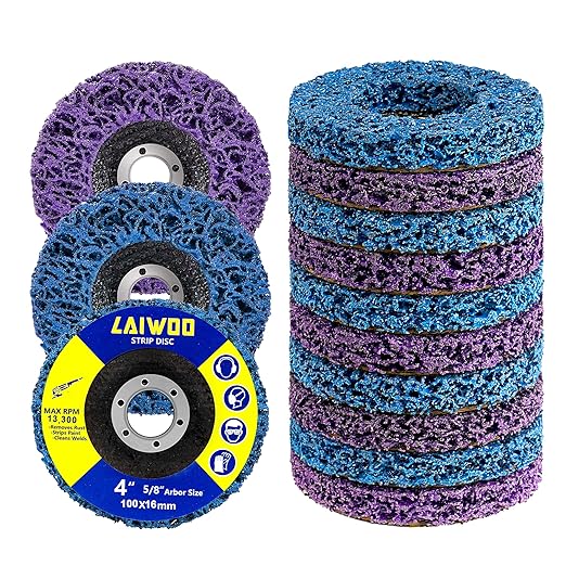10 Pack Strip Disc Wheel for Angle Grinders Stripping Wheel, Paint Stripping Disc, Poly Abrasive Wheel for Metal Rust Welds, Oxidation, Paint Remover (4'' x 5/8''-Purple+Blue)