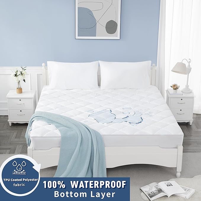 Sunflower Quilted California King Mattress Protector, Mattress Pad Cal King, Cotton Calking Mattress Cover Waterproof, 18-22" Extra Deep Pocket Thin Version, Hypoallergenic Soft Durable