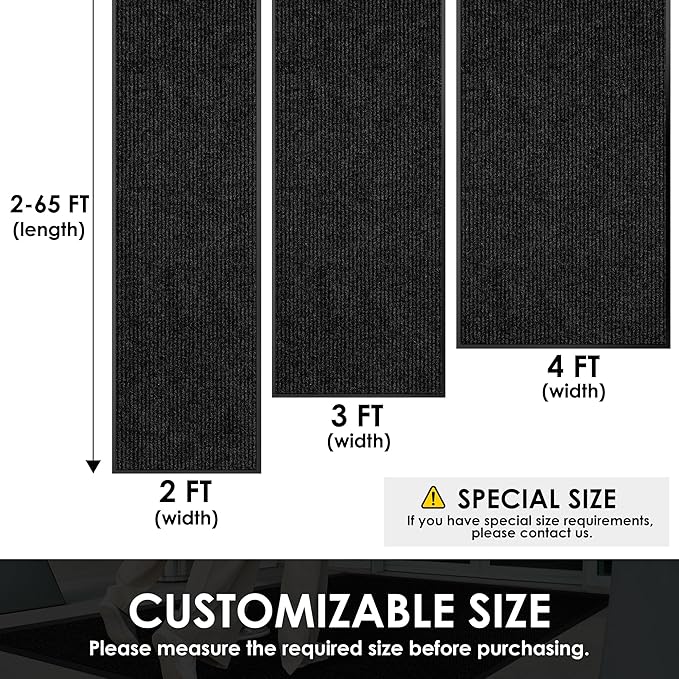 2′ x 4′ Front Door Mat Indoor Outdoor Entrance, Commercial Floor Mat Heavy Duty Dirt Trapper Entryway Doormat, Custom Size Non Slip Rubber Backing Welcome mat, Door Mat for High Traffic Area