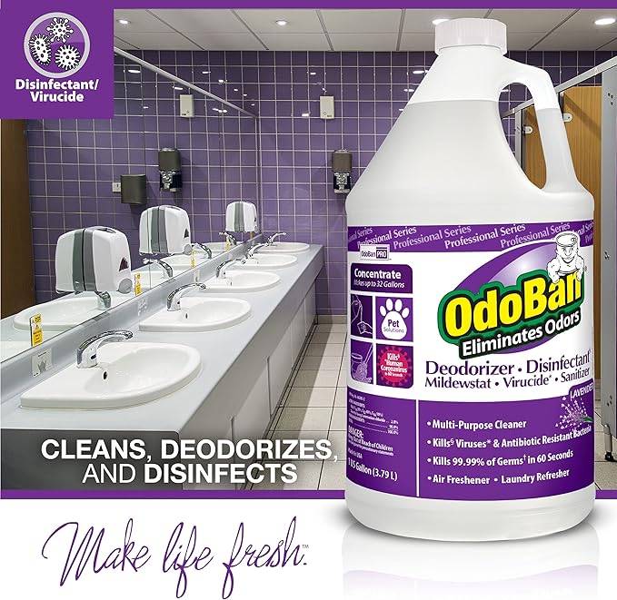 OdoBan Professional Disinfectant and Odor Eliminator Concentrate, Made in the USA, Lavender Scent, 1 Gallon