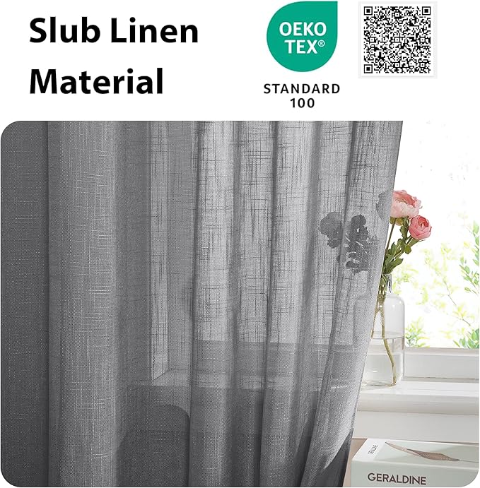 NICETOWN French Door Curtain with Bonus Tieback, Casual French Window Covering Sheer Drapes for Balcony 25 Inches Wide by 72 Inches Long, Front Back Door Shade for Bathroom, 1 PC, Dark Grey